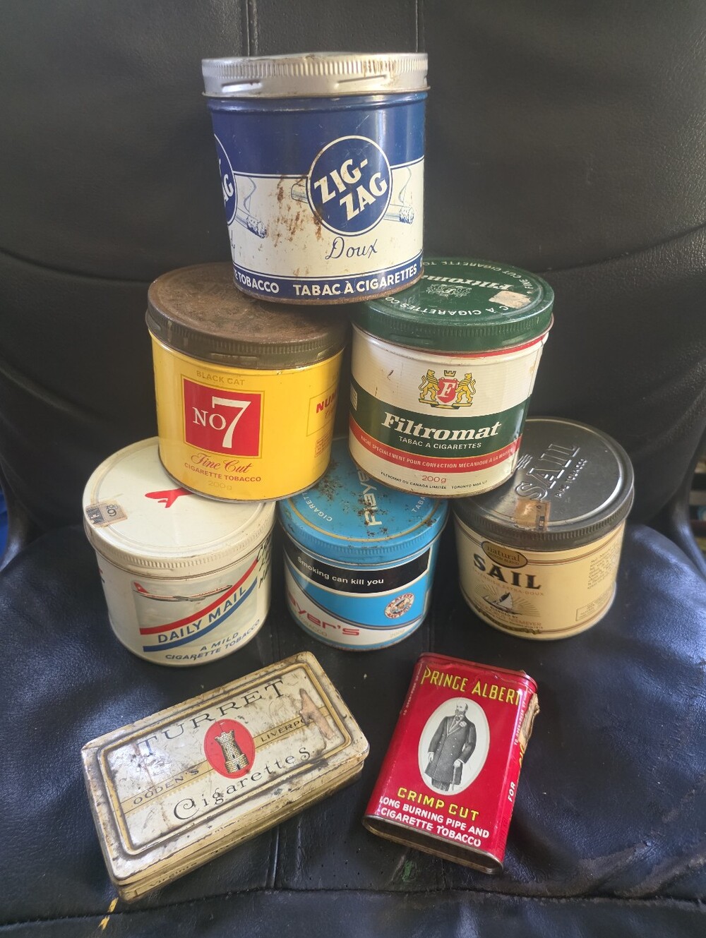 Vintage Tobacco Tin Lot: Players, Zig Zag, No7., Daily Mail, Turret, Prince Alb